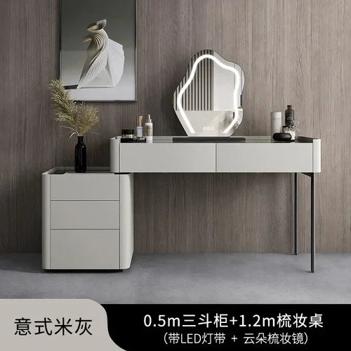 MMOOKA Italian Minimalist Dressing Table Modern Bedroom Mirror Jewelry Box Password Lock