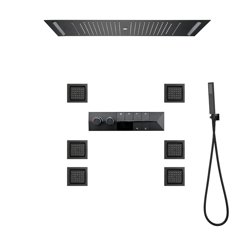 ANTNX M Boenn Black ShowerHead Rainfall Bathroom Shower Faucet Luxurious Multi Function LED Shower System Set Smart Thermostatic Mixer ANTNX.COM