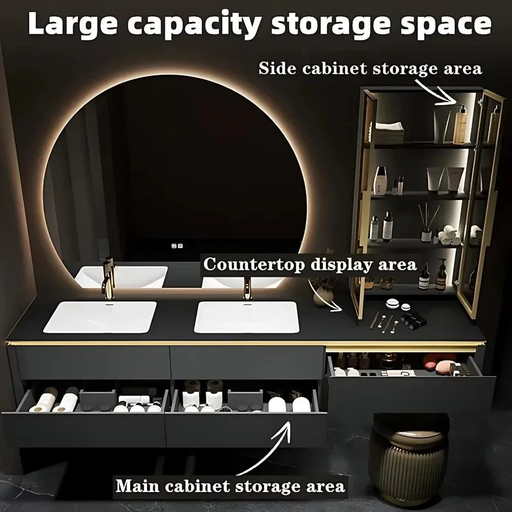 MMOOKA Solid Wood Boards Modern Smart Home Improvement Furniture Bathroom Fixture Bathroom Cabinets Bathroom Vanities Cabinet with Sink