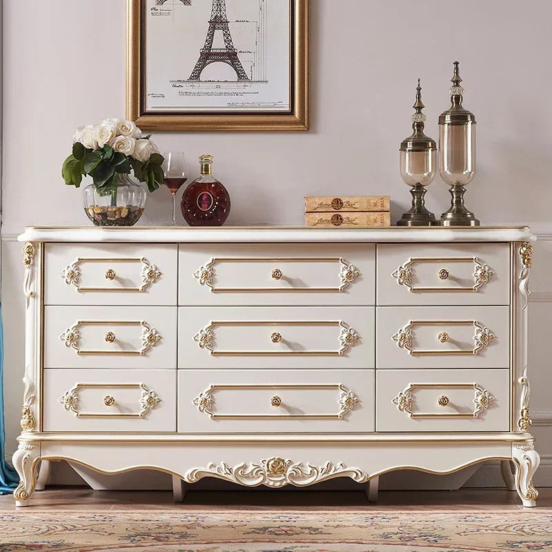 MMOOKA European-Style Golden Bedroom Nine-Drawer Cabinet Storage Cabinet Luxury Light Luxury European Cloakroom Chest of Drawer