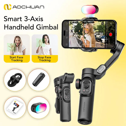 MMOOKA AOCHUAN Smart XE Kit Gimbal Stabilizer for Smartphone iPhone Video Recording Magnetic Fill Light 3-Axis Foldable Android Gimble