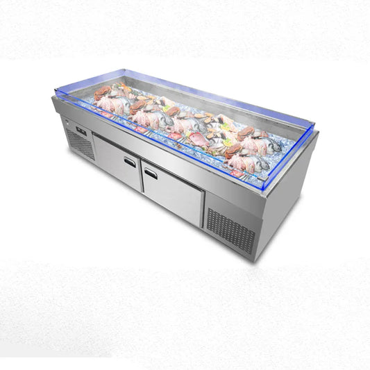 Seafood Ice Table Commercial refrigerated display cabinet Supermarket Hotel Cafeteria Double temperature spray Ice Table