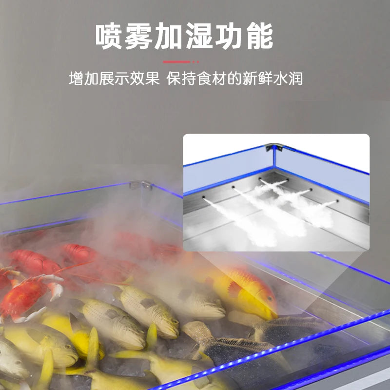 Seafood Ice Table Commercial refrigerated display cabinet Supermarket Hotel Cafeteria Double temperature spray Ice Table