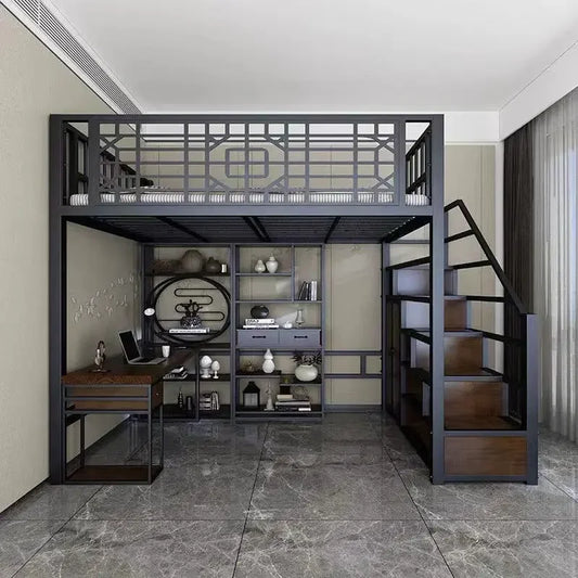 ANTNX New Chinese-style loft bed elevated sheet upper floor small apartment children's apartment iron frame ANTNX.COM