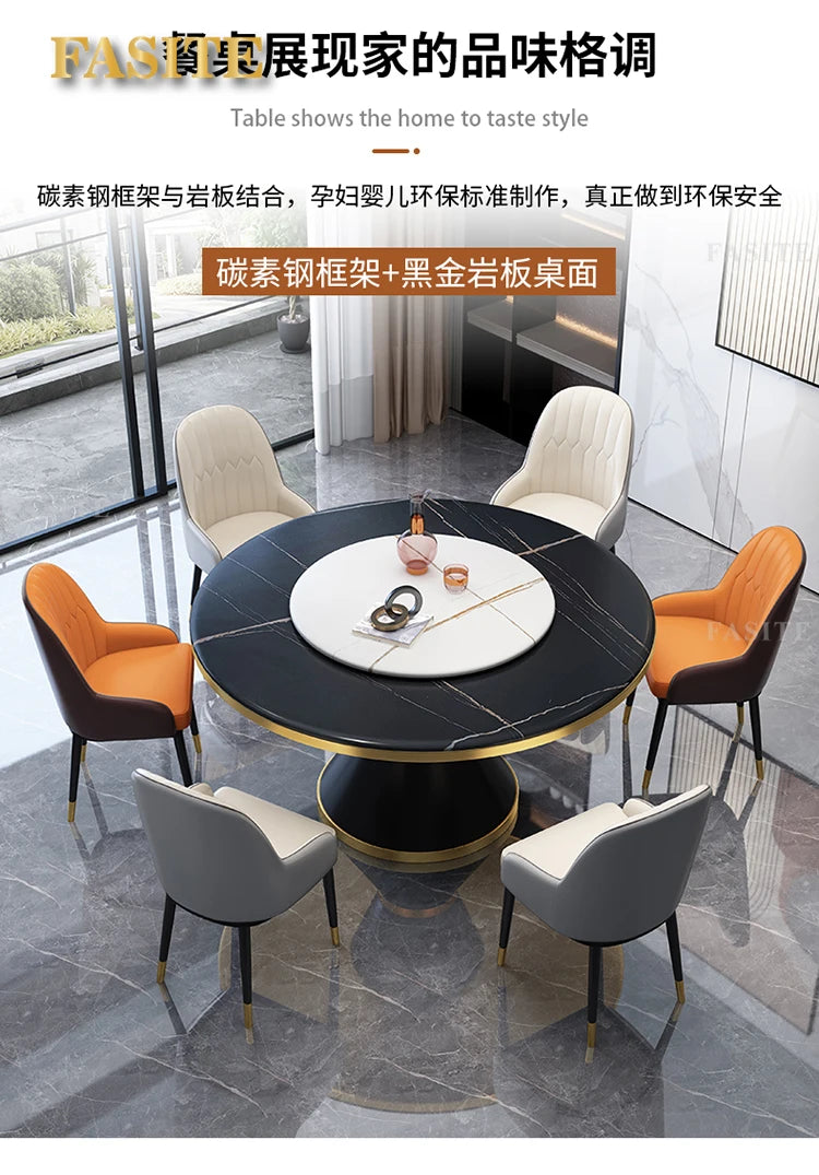 Marble dining table and chair combination is simple ,with turntable stone slate round table,Nordic small household