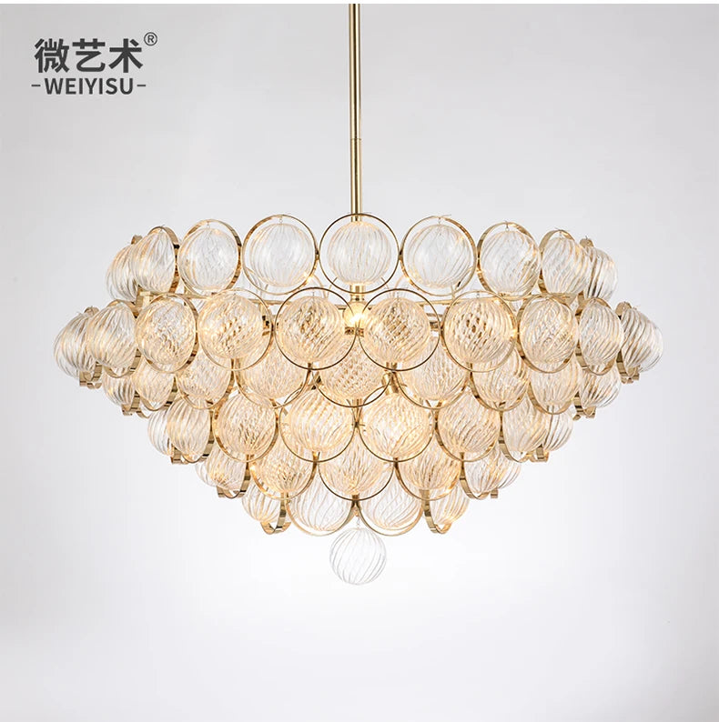 Postmodern light luxury glass chandelier Nordic fashion villa living room dining room model bedroom bedroom lamps