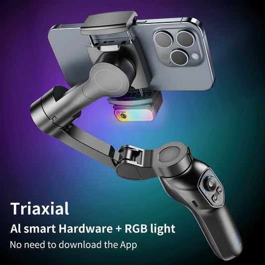 MMOOKA Comitok 3-Axis Gimbal Stabilizer for Smartphone iPhone Android with AI Face Tracking RGB Magnetic Light for TikTok Vlog Portable