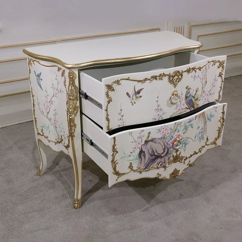 MMOOKA American Retro Solid Wood Light Luxury Living Room American Country Chest of Drawers Bedroom Hand Painting Chest of Drawers