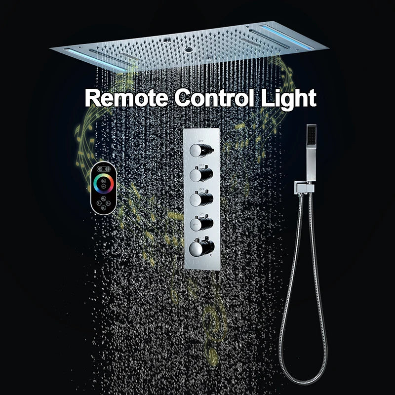 ANTNX M Boenn 4 Functions Shower System Set Embedded Ceiling 638*338mm LED Shower Head Rainfall Bathroom Faucets Thermostatic Diverter ANTNX.COM