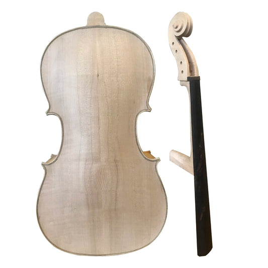 MMOOKA Semi Finished Cello Body and Neck Unfinished Maple Back Side,Spruce Panel,White Cello,1/4-4/4 Cello,Embryo Stradi Model,Handmade