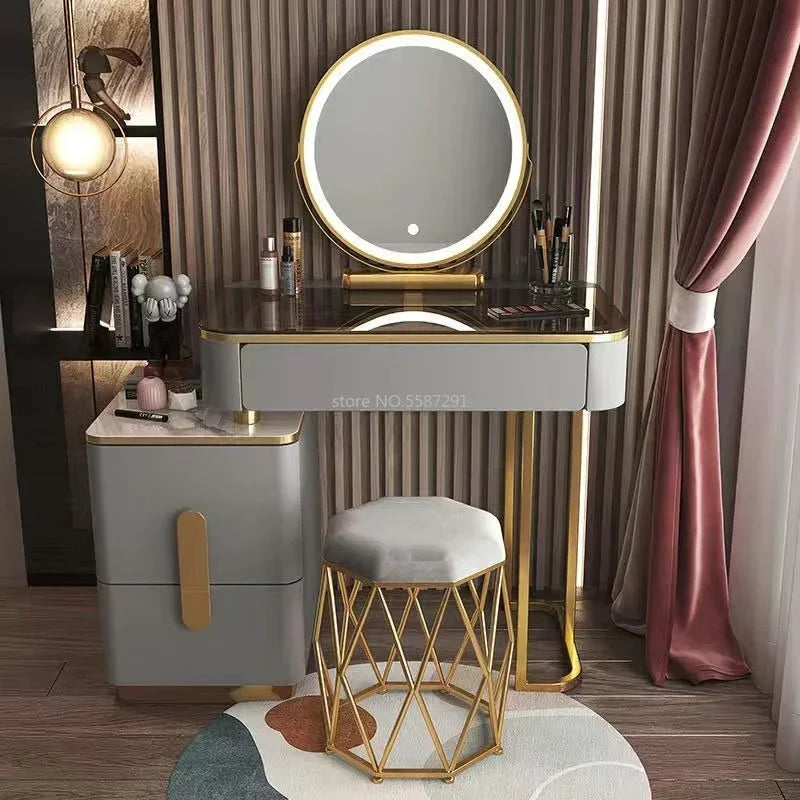 MMOOKA Vanity Desk Modern Dresser Table LED Mirros Household Bedroom Dressing Table Density Board Makeup Table With Mirror Furniture