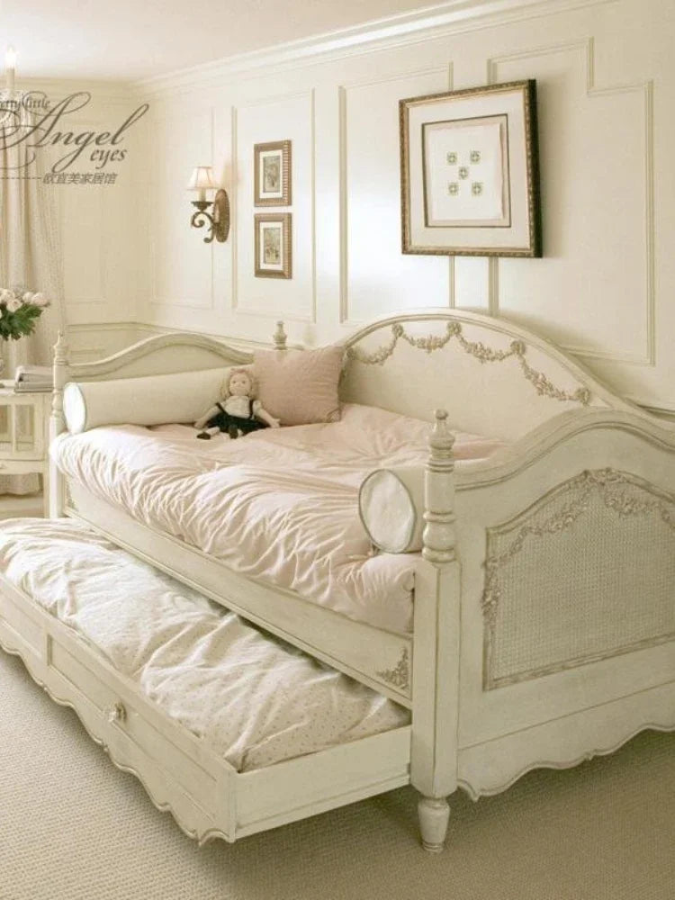 MMOOKA American Style French Style Retro Distressed Carved Multi-Functional Boys and Girls Stretchable Storage Sofa Bed