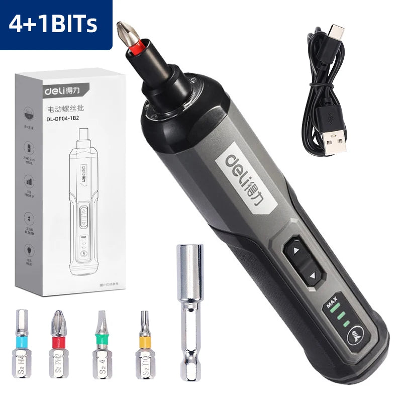 DELI 4V  Electrical Screwdriver Sets Smart Cordless Electric Screwdrivers USB Rechargeable Handle 25 Bit Sets Power Tools
