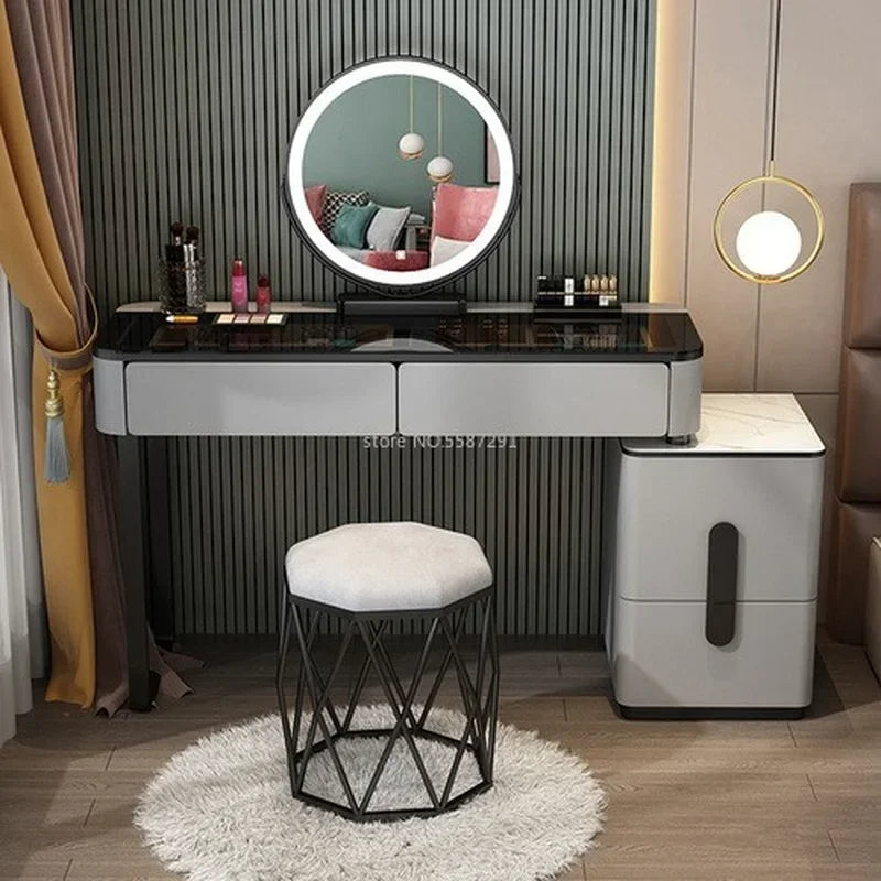 MMOOKA Vanity Desk Modern Dresser Table LED Mirros Household Bedroom Dressing Table Density Board Makeup Table With Mirror Furniture