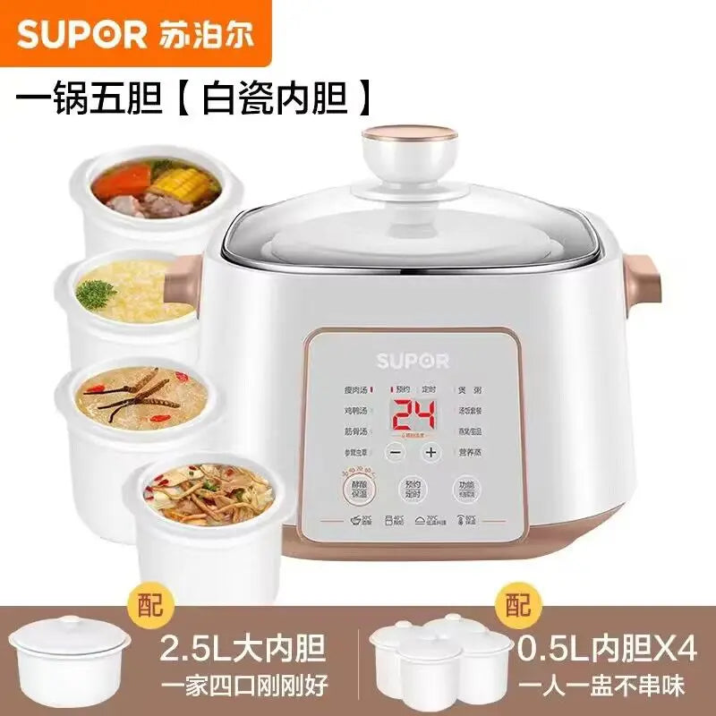 220V Supor Automatic Electric Stew Pot, Separated Water Stew, Household Porridge Cooker,  Safer and Healthier