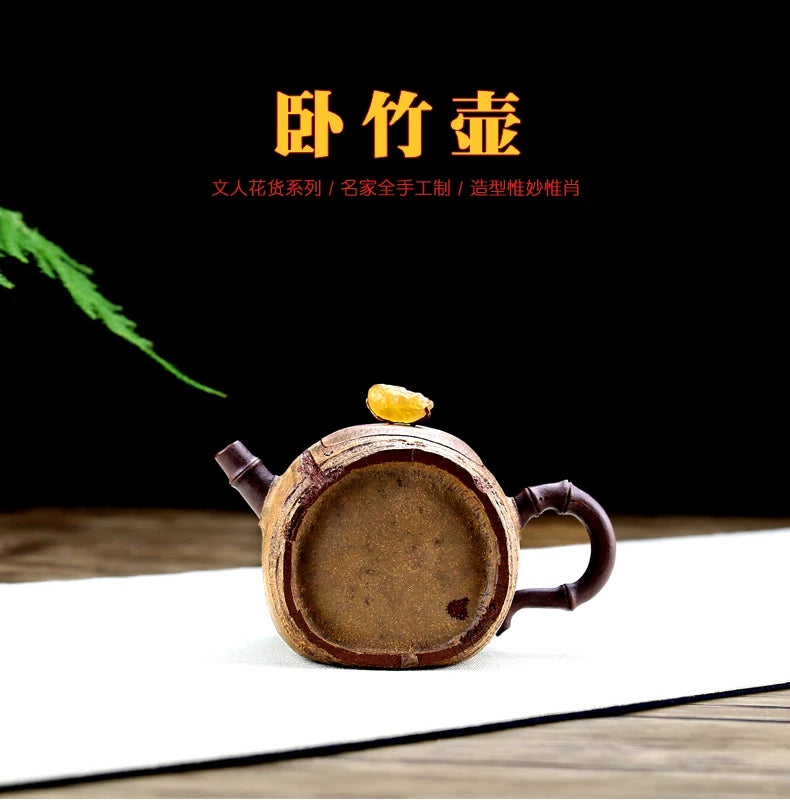 Xiyin Taofu Yixing Purple Clay Pot Handmade Famous Zhou Min Sleeping Bamboo Pot Literati Pot Flower Goods Bamboo Joint Bamboo Se