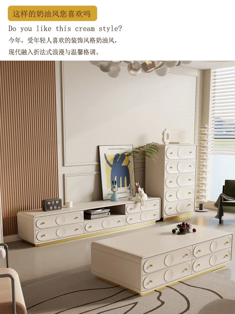 MMOOKA French Cream Style Solid Wood Living Room Combination Furniture Bedroom Modern Minimalist Floor Cabinet Chest of Drawers