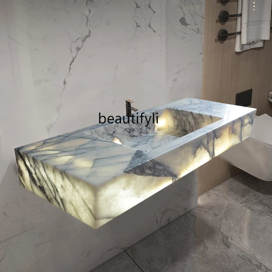 ANTNX Customizable light luxury natural marble basin integrated wash basin bathroom simple wall-mounted transparent wash basin ANTNX.COM
