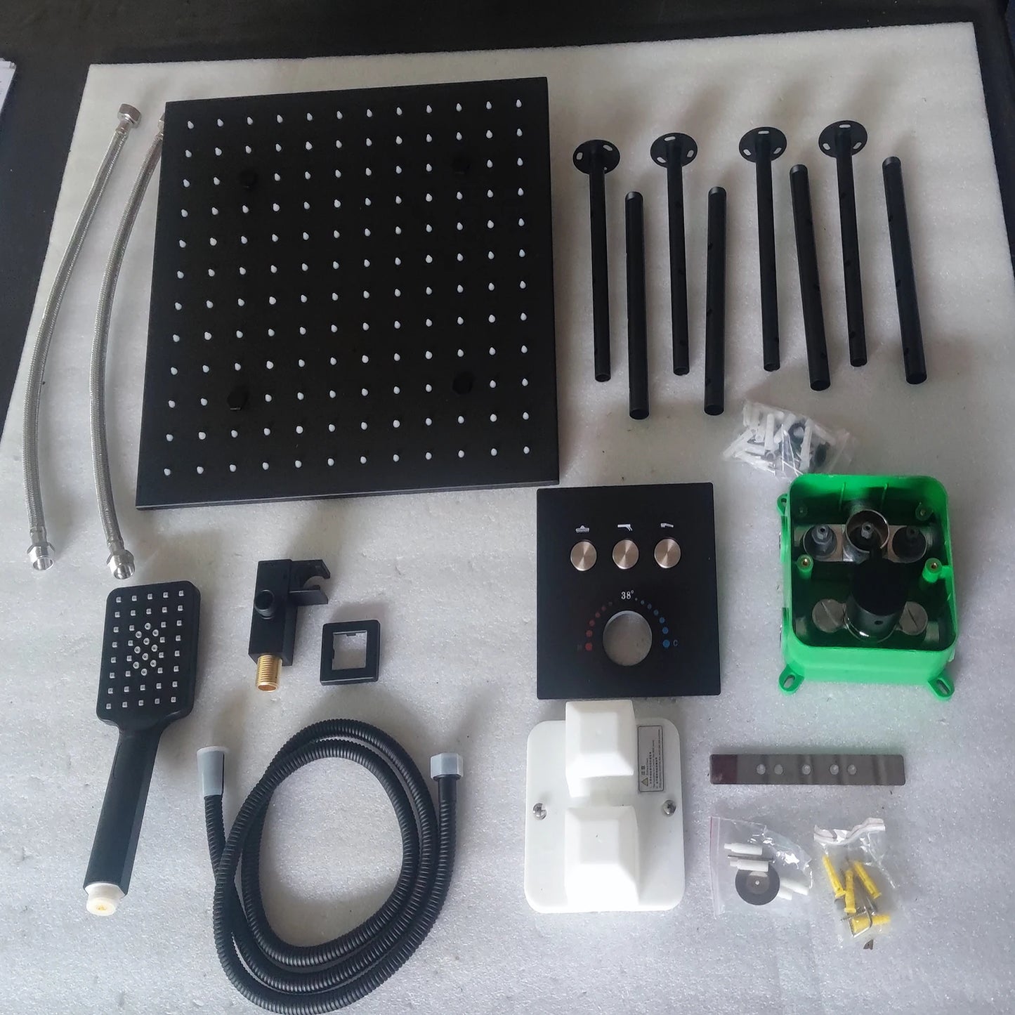 MMOOKA High Quality Plating Matt Black LED 16/20inch Shower Head Set Tap Button Constant Temperature Valve Mixer Switch Faucet MMOOKA.COM