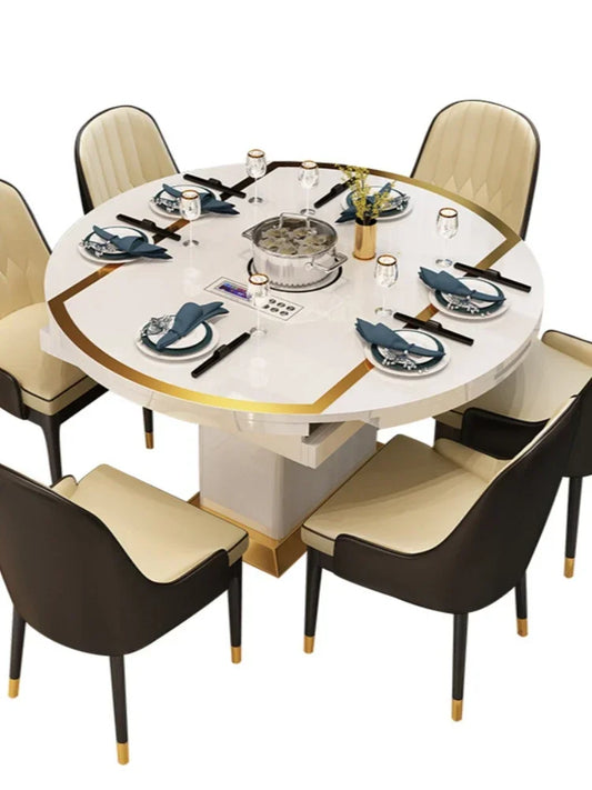 MMOOKA Folding with induction cooker dining table chair combination with turntable telescopic rotating size variable round table
