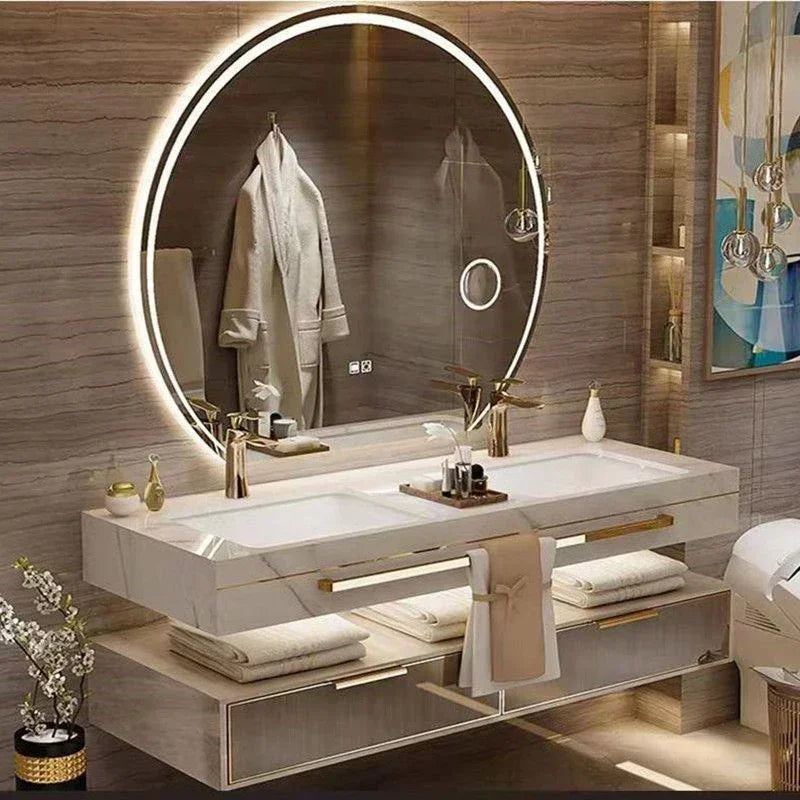 ANTNX Modern Slate Bathroom Cabinet with Smart Mirror Ceramic Double Washbasin Bathroom Vanity Cabinets Under Sink Bathroom Furniture ANTNX.COM