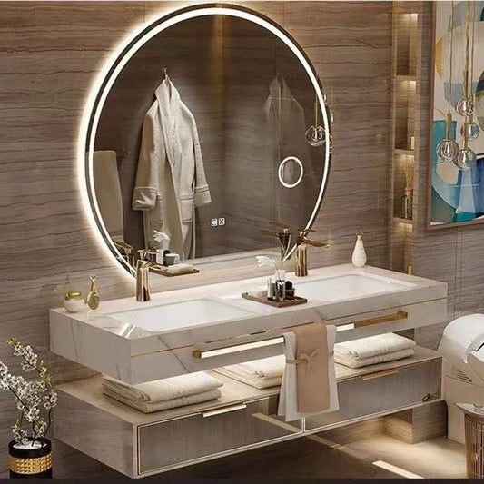 ANTNX Modern Slate Bathroom Cabinet with Smart Mirror Ceramic Double Washbasin Bathroom Vanity Cabinets Under Sink Bathroom Furniture ANTNX.COM