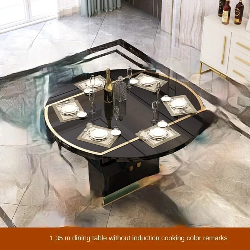 MMOOKA Folding with induction cooker dining table chair combination with turntable telescopic rotating size variable round table