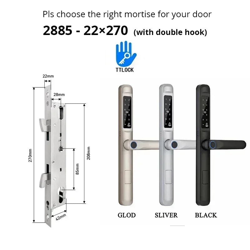 MMOOKA Ttlock App Bluetooth Waterproof Fingerprint Electronic Digital Smart Door Lock RFID Code Keyless Lock for Aluminum/sliding Door