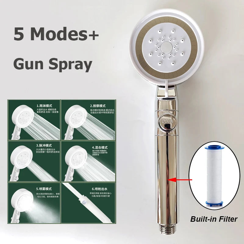 Large Flow 5 Modes Rainfall Shower Head Supercharge Ceiling Mounted Spa Showerhead High Pressure Top Spray Bathroom Accessories