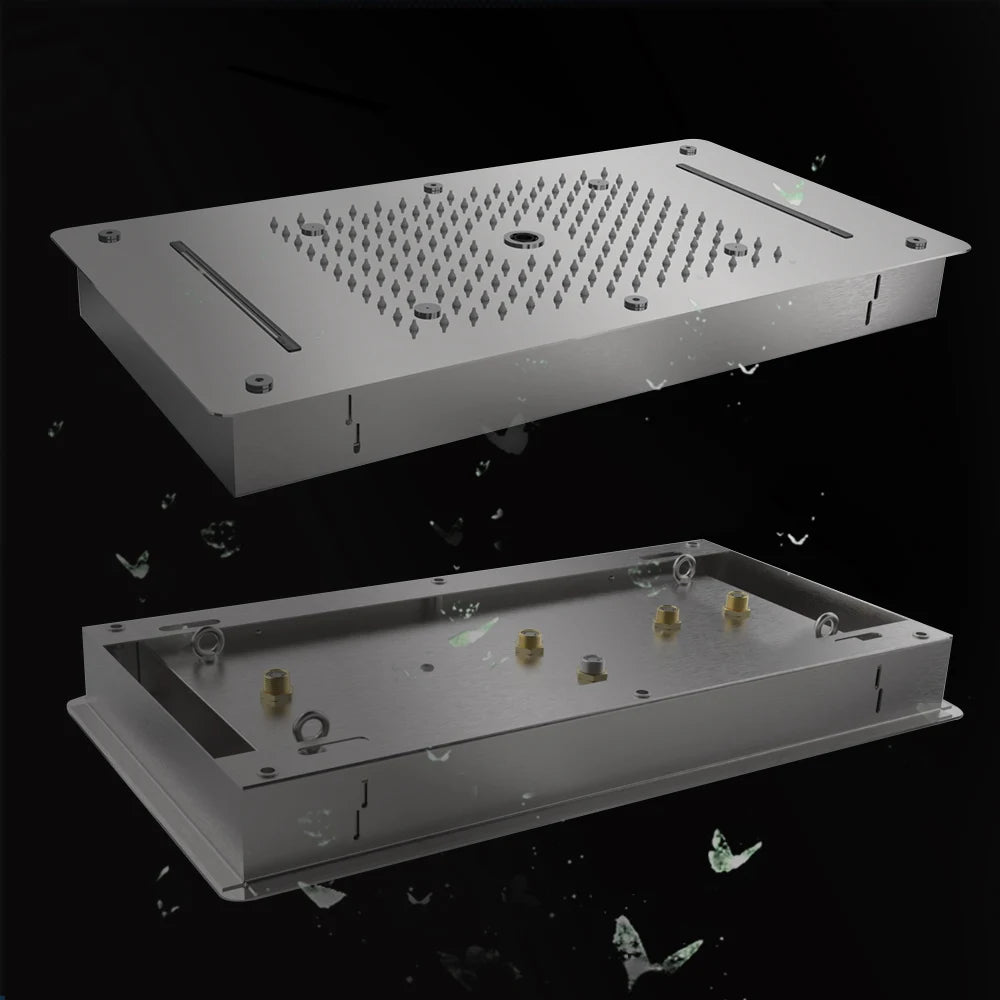 Luxury LED Ceiling Shower Head 304 Stainless Steel Recessed Mounted Square Rainfall Waterfall Bubble Mist Bathroom Showers