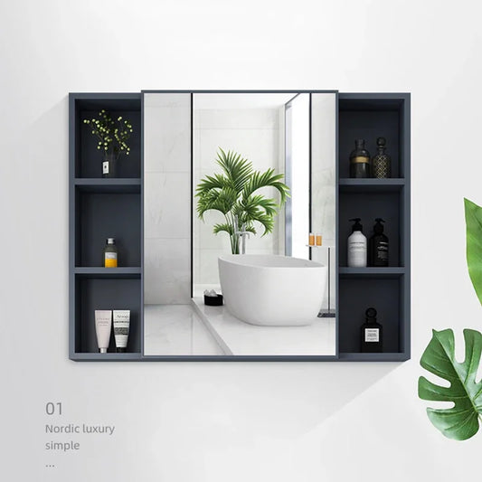 MMOOKA Nordic Wall Mounted Cabinets Mirror Storage Space Saving Aesthetic Bathroom Cabinets Makeup Shower Mobile Bagno Home Furniture