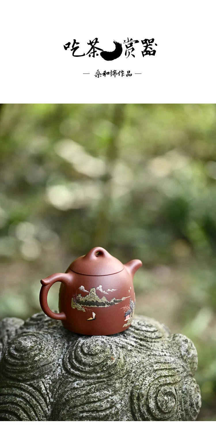 【 Changtao 】 Yixing Purple Clay Pot Fully Handmade Tea Mulberry And Jinzi Red Mud Painting Qin Quan 340cc