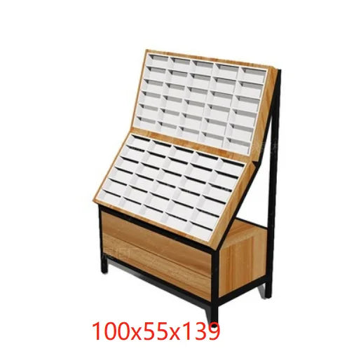 Shopping mall display cabinet Fashion industrial style glasses display counter Iron wood grain display rack display cabinet