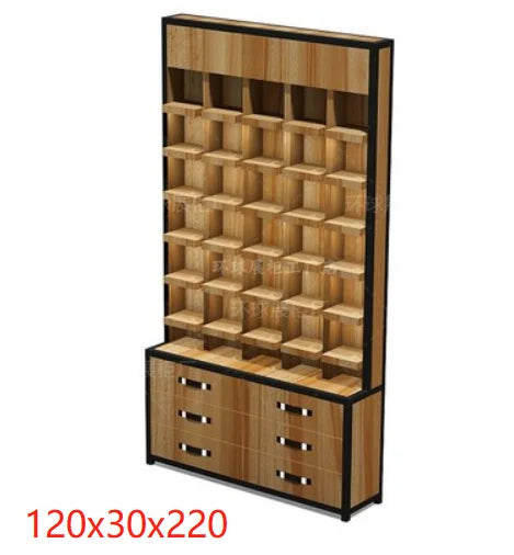 Shopping mall display cabinet Fashion industrial style glasses display counter Iron wood grain display rack display cabinet