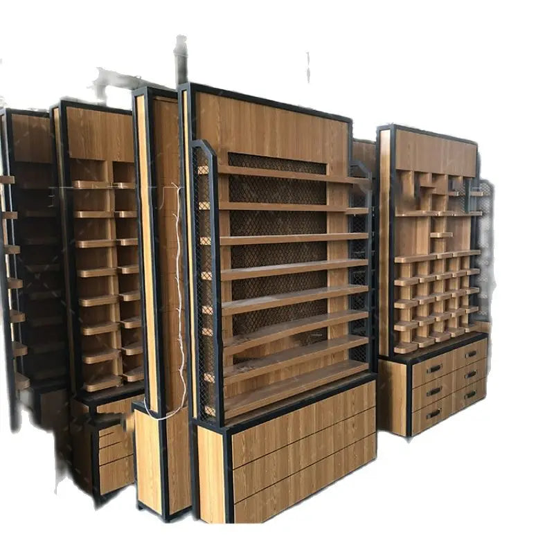 Shopping mall display cabinet Fashion industrial style glasses display counter Iron wood grain display rack display cabinet