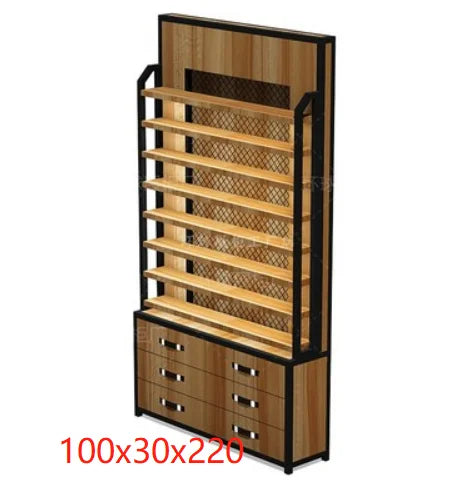 Shopping mall display cabinet Fashion industrial style glasses display counter Iron wood grain display rack display cabinet