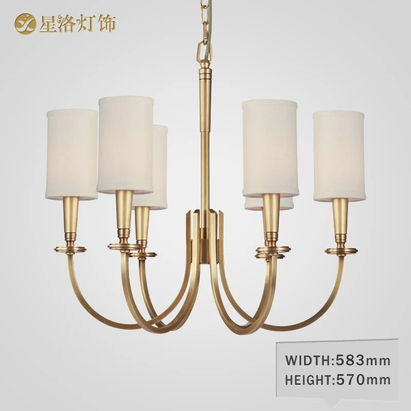 Simple American all-copper living room chandelier European-style villa club restaurant study bedroom all copper lamps