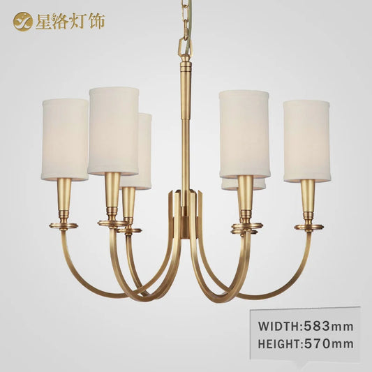 Simple American all-copper living room chandelier European-style villa club restaurant study bedroom all copper lamps