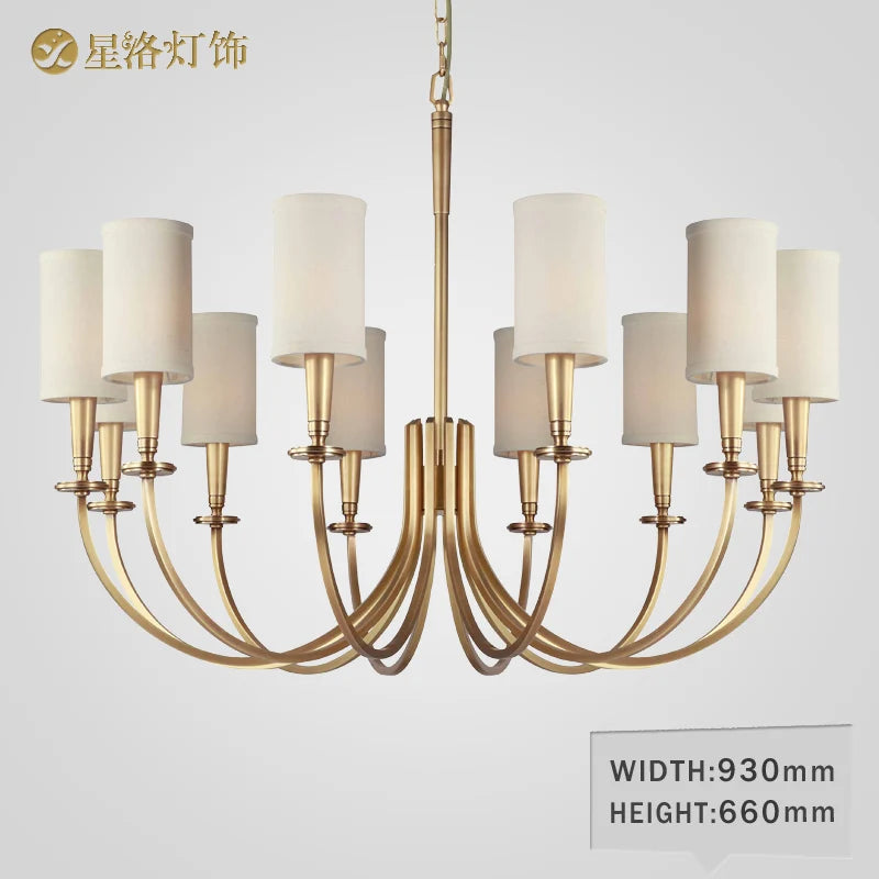 Simple American all-copper living room chandelier European-style villa club restaurant study bedroom all copper lamps