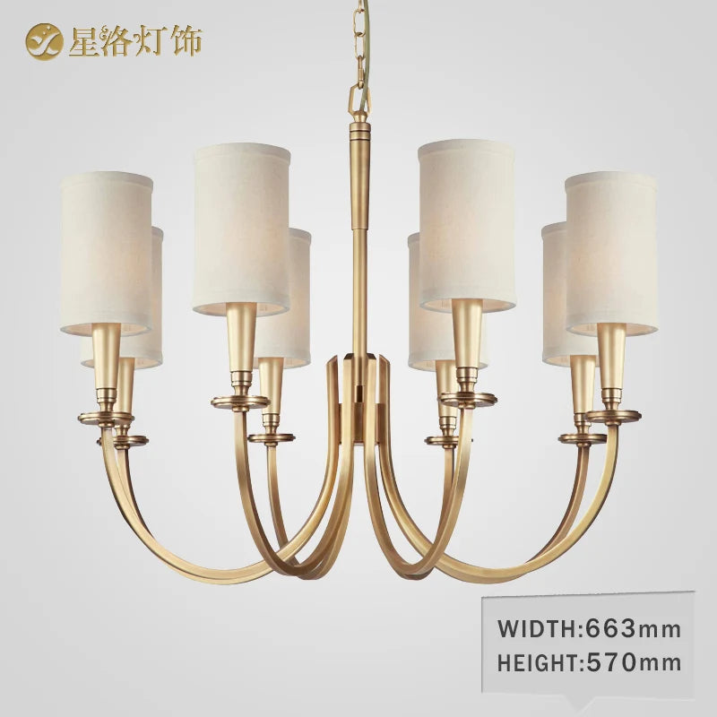 Simple American all-copper living room chandelier European-style villa club restaurant study bedroom all copper lamps