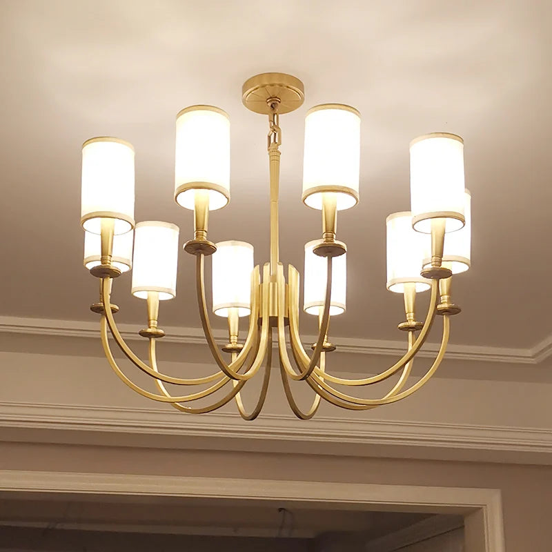 Simple American all-copper living room chandelier European-style villa club restaurant study bedroom all copper lamps