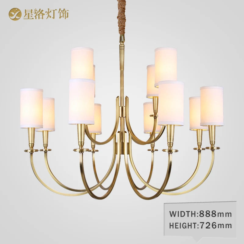 Simple American all-copper living room chandelier European-style villa club restaurant study bedroom all copper lamps