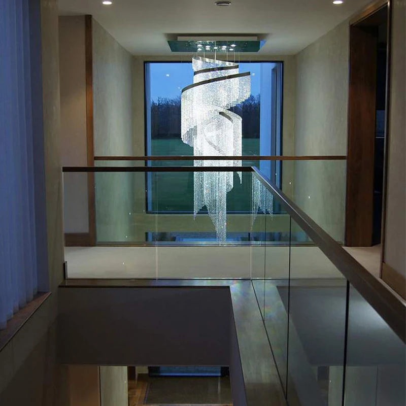 Simple crystal chandeliers stairwell living room personality dining room duplex villa light luxury creative lamps