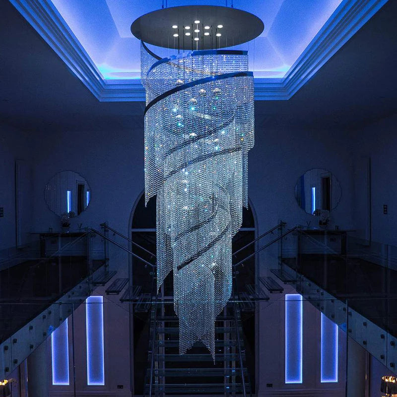 Simple crystal chandeliers stairwell living room personality dining room duplex villa light luxury creative lamps