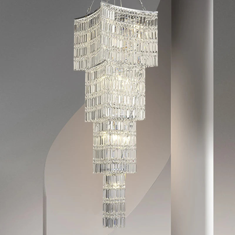 Simple light luxury stairwell crystal chandelier personality villa spiral staircase luxury duplex restaurant lighting