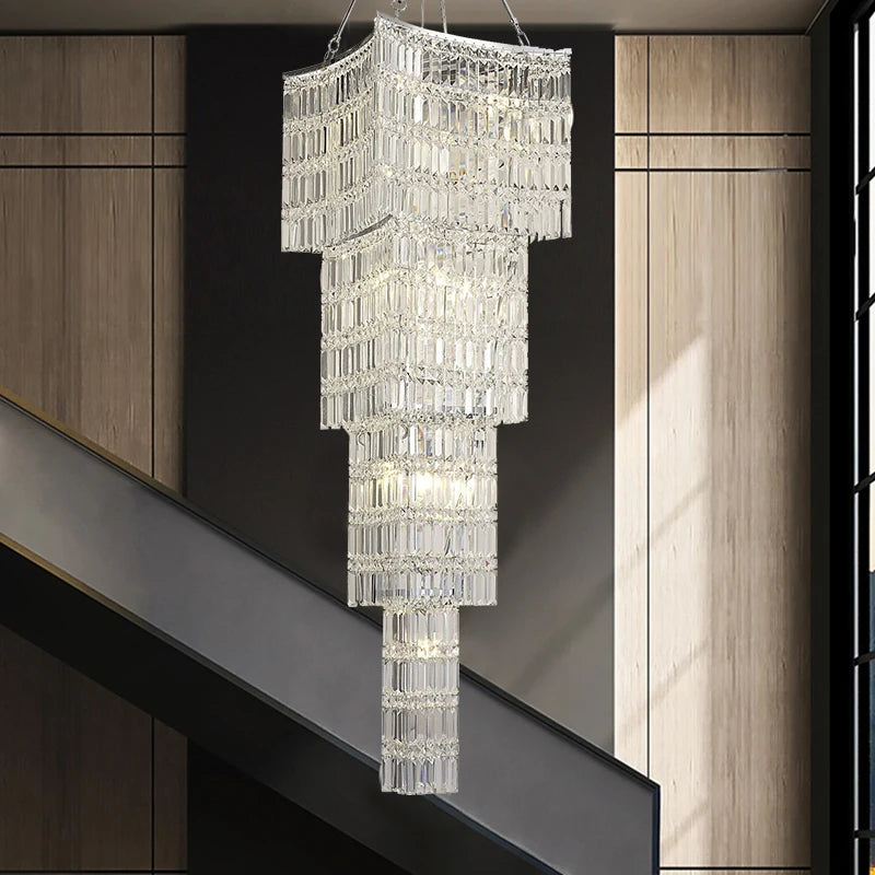 Simple light luxury stairwell crystal chandelier personality villa spiral staircase luxury duplex restaurant lighting
