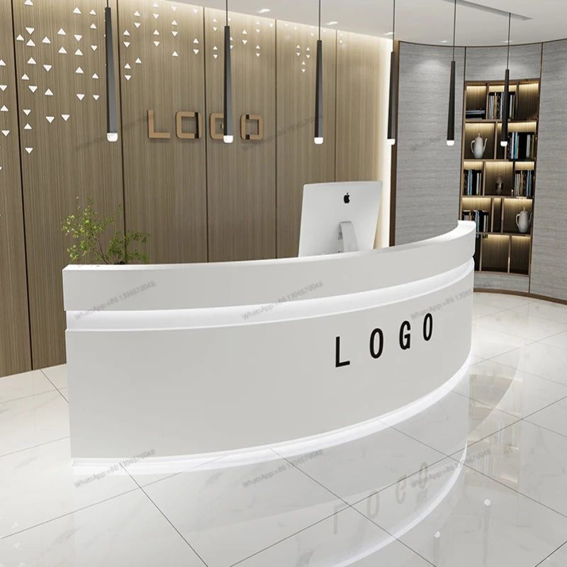 Simple modern clinic consultation service, curved front desk, beauty and health club, bar counter, cash register, company recept