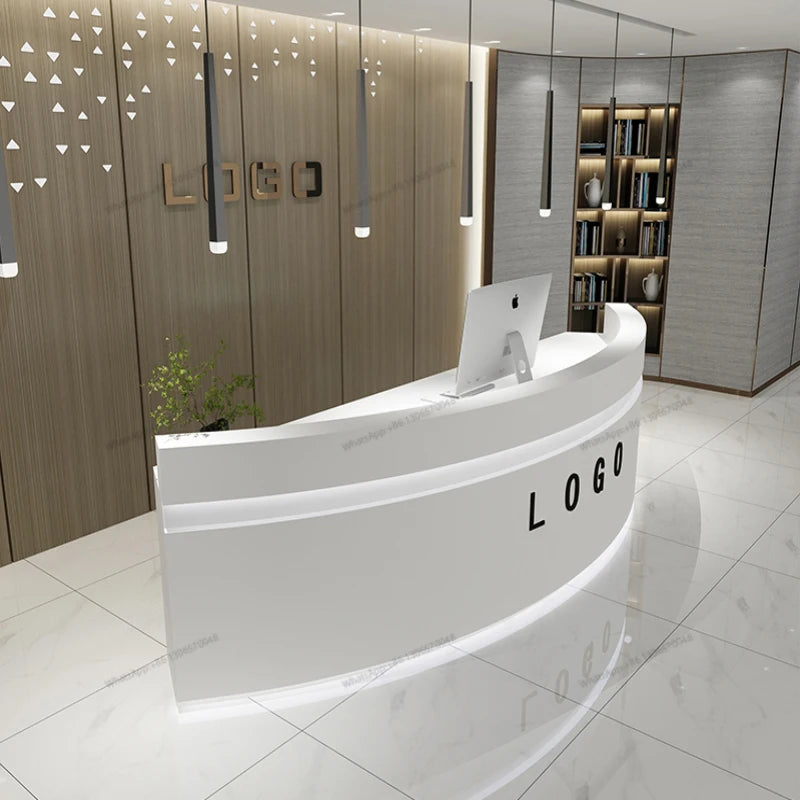 Simple modern clinic consultation service, curved front desk, beauty and health club, bar counter, cash register, company recept