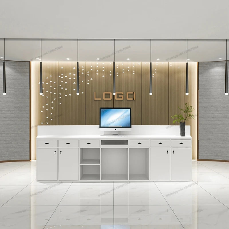 Simple modern clinic consultation service, curved front desk, beauty and health club, bar counter, cash register, company recept