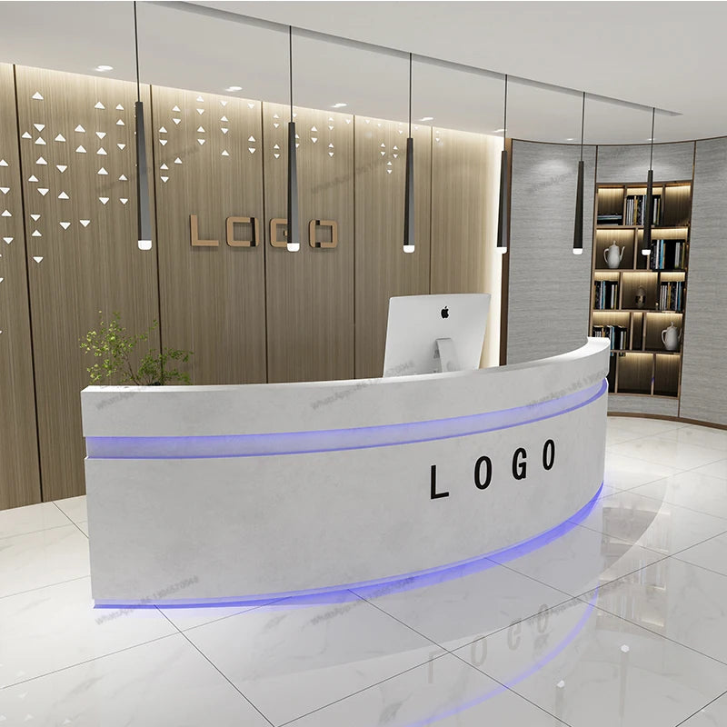 Simple modern clinic consultation service, curved front desk, beauty and health club, bar counter, cash register, company recept